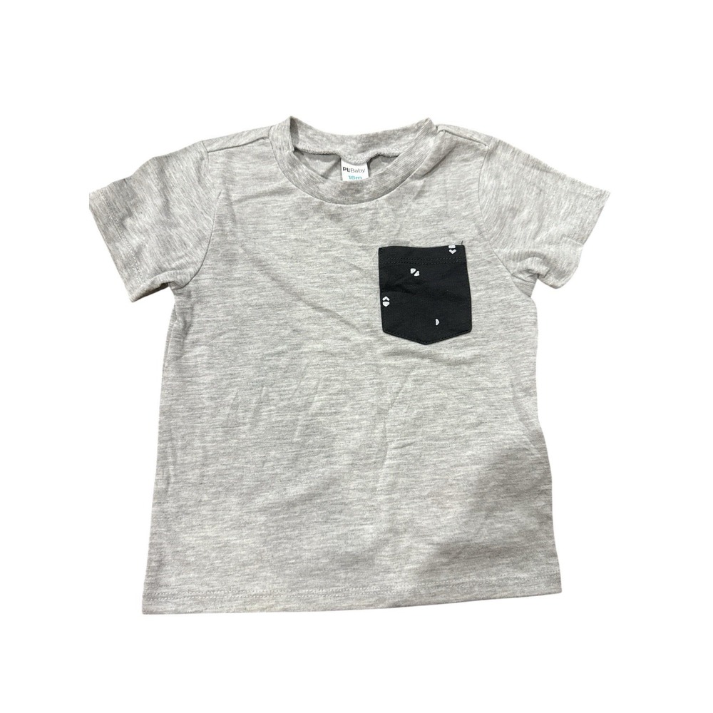 PL Baby Petit Lem 18 Month Shirt Gray With Black Pocket NEW NWT